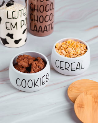 Dupla de Potes Herméticos Cerâmica e Bambuzinho Cookies e Cereal
