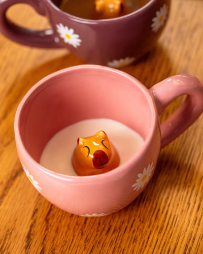 Caneca Rosa com Margaridas e Capivara - 220mL