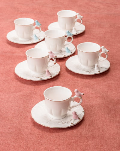 Conjunto 6 Xícaras de café com Pires Serenité- 100ml - 12 peças: 6 Xícaras e 6 Pires