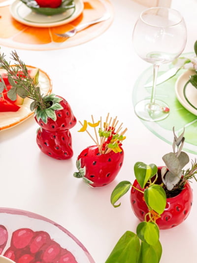 Conjunto de 3 Vasos de Flor ou Porta Vela Tutti Frutti Strawberry - Morango - 3 peças