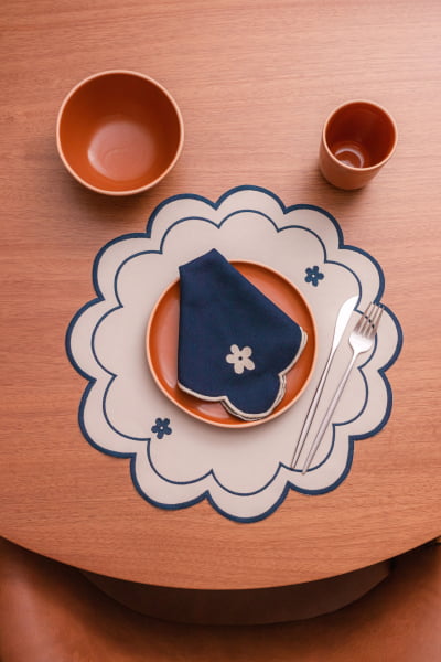 Jogo Americano Flores Azul Marinho - 2pç - Coleção Doce Mesa