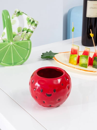 Vaso de Flor ou Porta Vela Tutti Frutti Strawberry - Morango Sorriso - 9,3X9,3X7,3CM